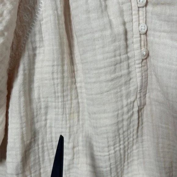 Old Navy Gauze Embroidered Tunic Top Large Short Sleeve Boho Peasant Neutral - Picture 5 of 7